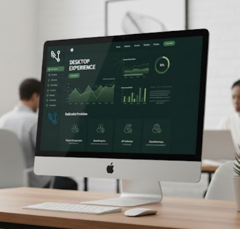 Retro-futuristisches Computer-Setup mit Neonlicht